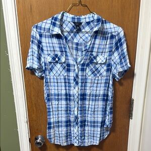 Intro. Blue and White Plaid Women's Button Down Shirt